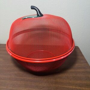 Apple Shape Fruit Mesh Basket Red Full Enclosure Snaps Shut Whimsy Artsy Boho